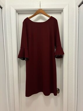 Liz Claiborne Burgundy Bell Sleeve Midi Dress